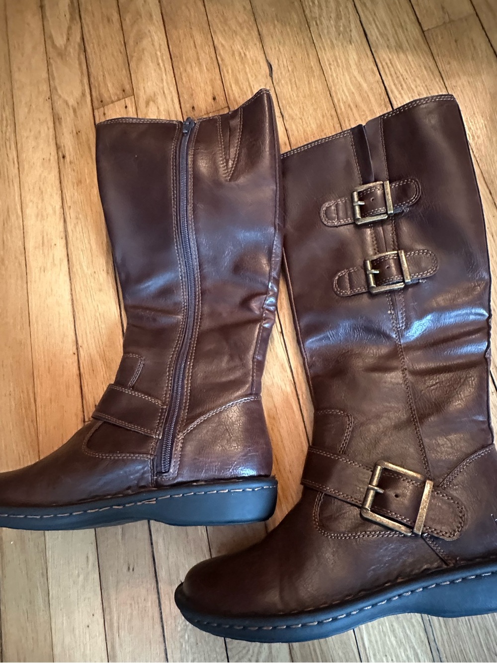 b.o.c. Brown Leather Mid-Calf Buckle Riding Boots